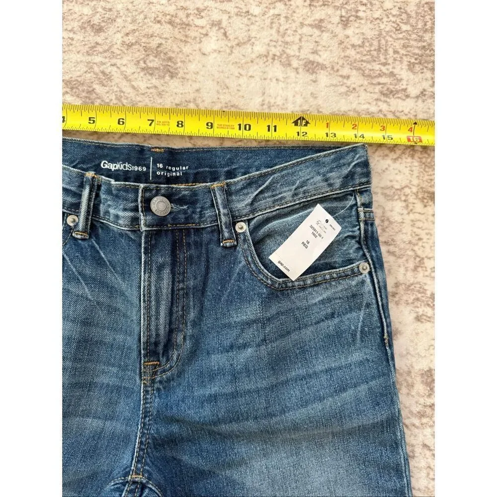 NWT Gap 1969 Kids Cotton Denim Slim Straight Leg Jeans Dark Wash Blue Size 16